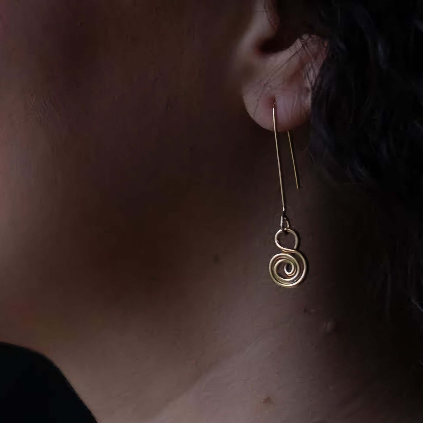 Woman wearing Gold Gratitude Earrings Drops