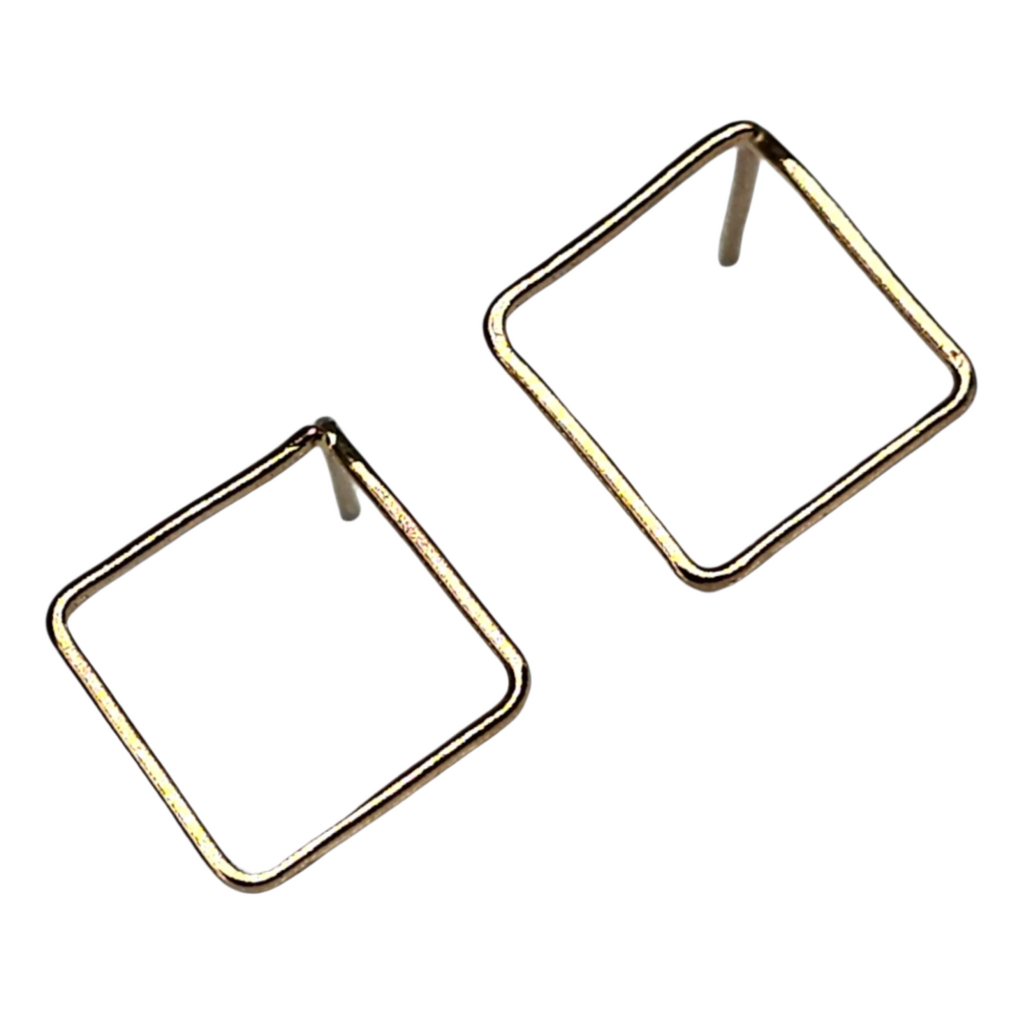 Gold wire square earrings with space in the middle.