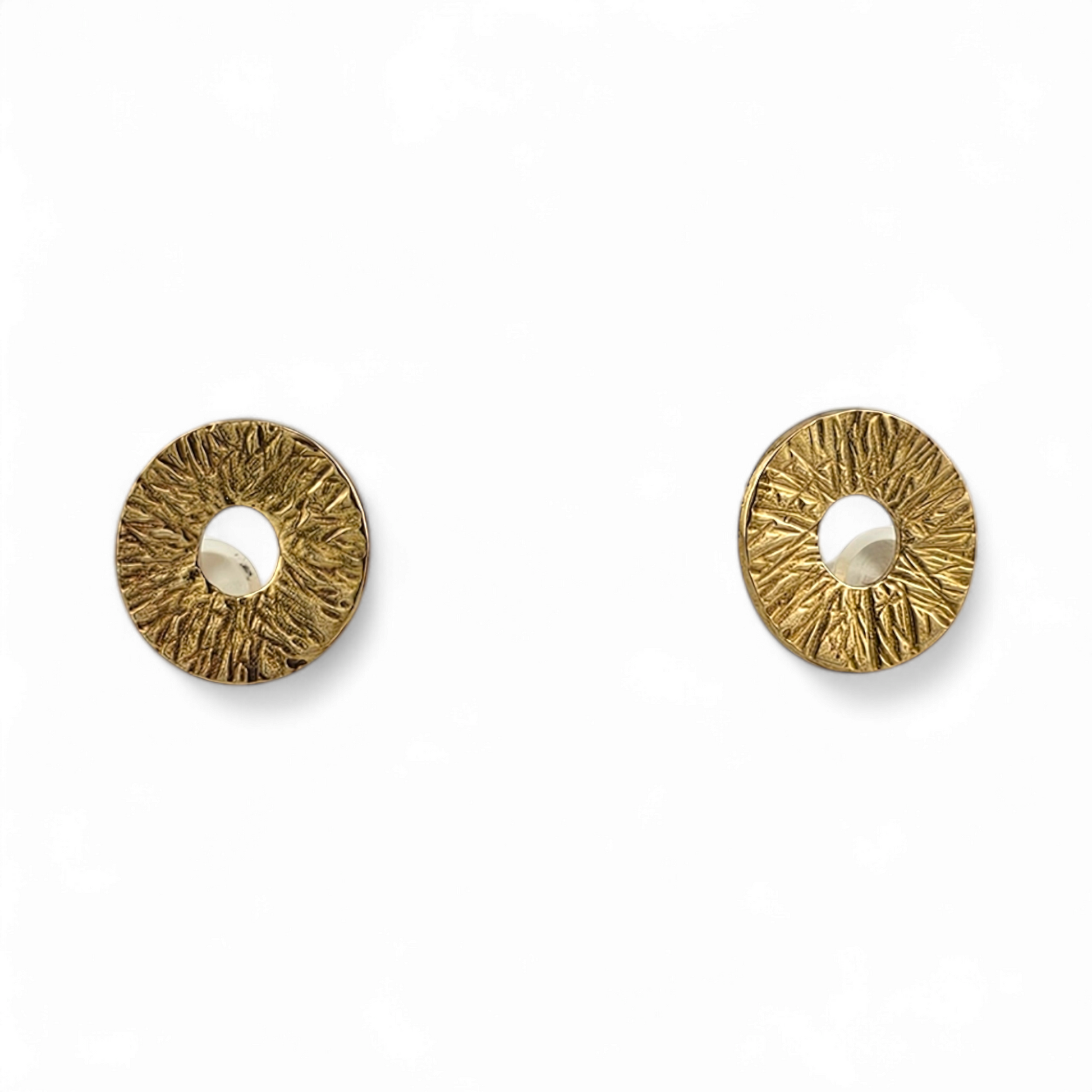 Gold Circle Stud Earrings with empty space in the center.  