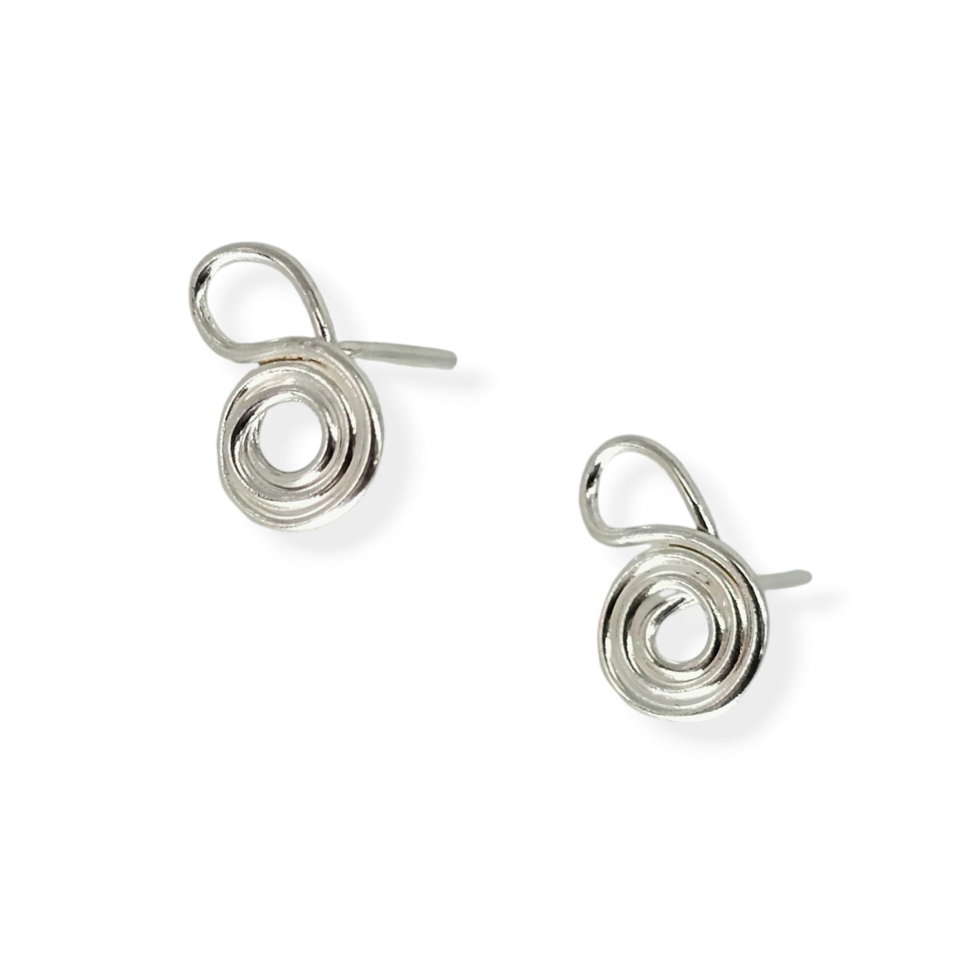 Silver stud earrings in the shape of a script g