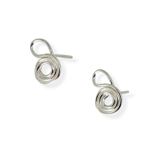 Silver stud earrings in the shape of a script g