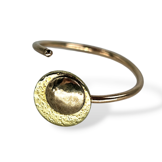 Adjustable Gold ring with Domed Moon and textured disc behind with stars