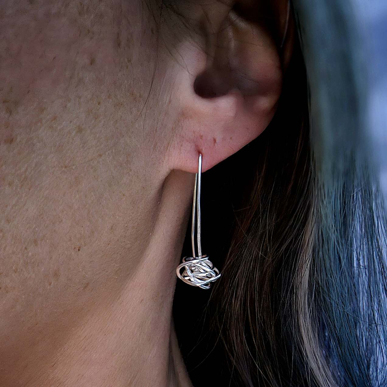 Silver Knot Earrings Drops by Jaclyn Nicole