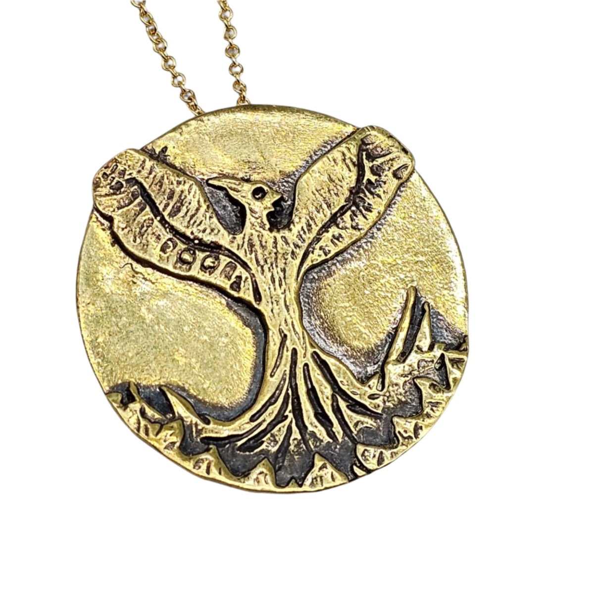 Gold handcrafted Phoenix necklace as a symbol of resilience