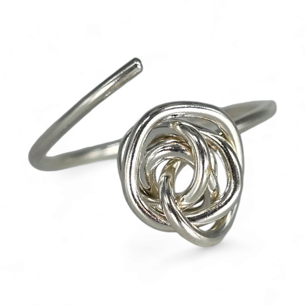 Close up of adjustable Sterling Silver Winding Knot Ring by Jaclyn Nicole