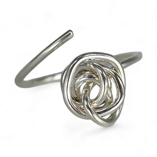 Close up of adjustable Sterling Silver Winding Knot Ring by Jaclyn Nicole