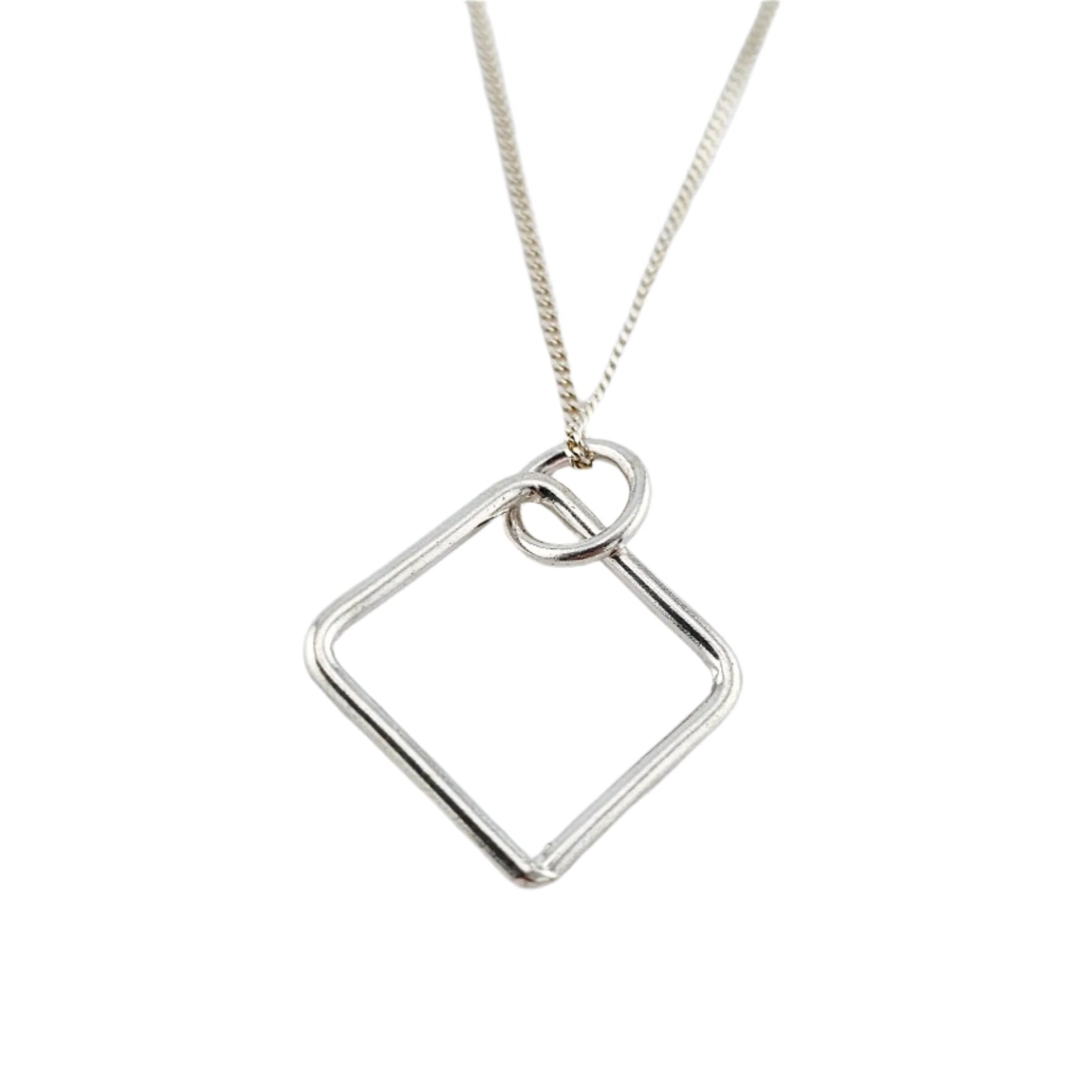 Silver Square Minimalist Pendant on chain.