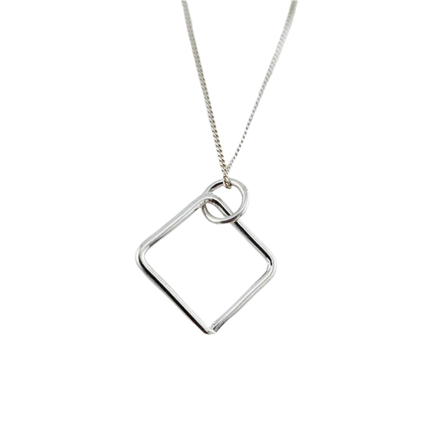 Silver Square Minimalist Pendant on chain.